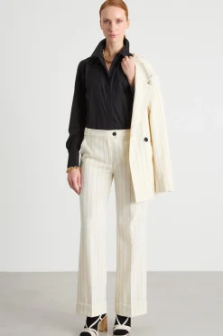 Pantalone dritto con risvolto - Bianco Nero