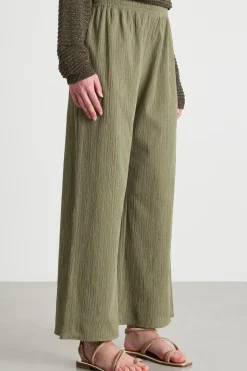 Pantalone dritto in jersey plissè - Verde