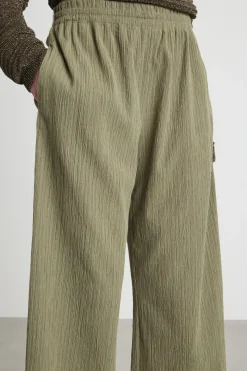 Pantalone dritto in jersey plissè - Verde
