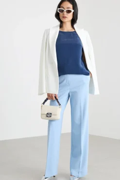 Pantalone dritto in jersey stretch - Azzurro