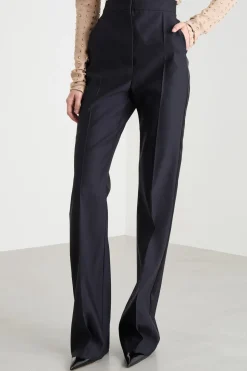 Pantalone dritto in raso opaco - Blu