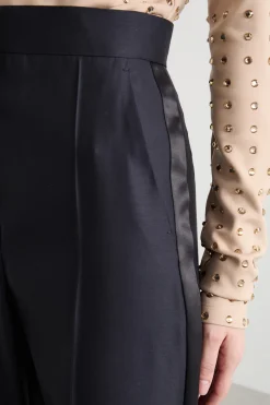 Pantalone dritto in raso opaco - Blu
