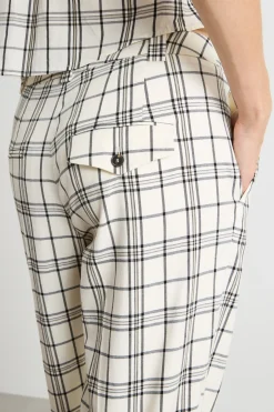 Pantalone dritto in stuoia stretch - Bianco Nero