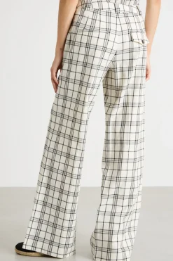 Pantalone dritto in stuoia stretch - Bianco Nero