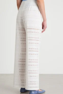 Pantalone dritto in voile ricamato - Bianco