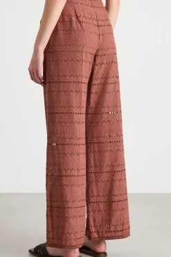 Pantalone dritto in voile ricamato - Marrone