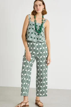 Pantalone dritto stretch - Verde Bianco