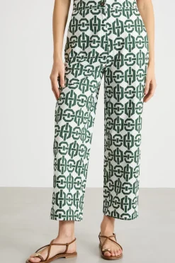 Pantalone dritto stretch - Verde Bianco