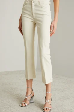Pantalone flare in bull di cotone - Bianco