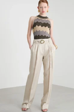 Pantalone fluido con cintura - Beige