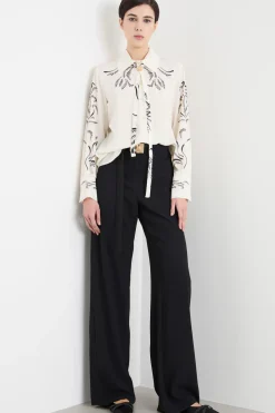 Pantalone fluido con fascia laterale - Nero