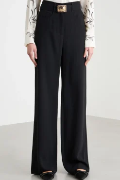 Pantalone fluido con fascia laterale - Nero