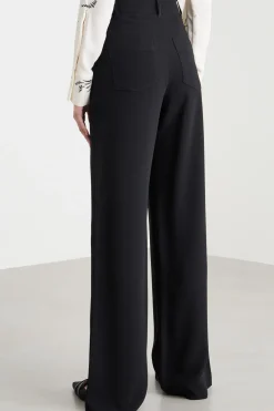Pantalone fluido con fascia laterale - Nero