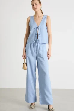 Pantalone fluido e ampio con tasche - Azzurro