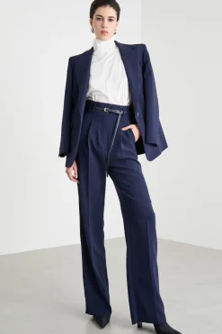 Pantalone fluido in cady - Blu