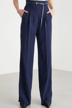 Pantalone fluido in cady - Blu