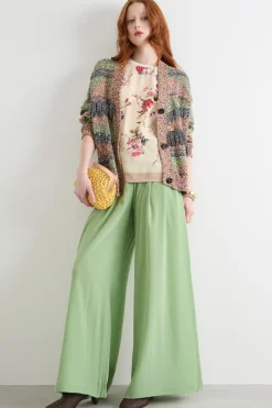 Pantalone fluido in crepe de chine - Verde