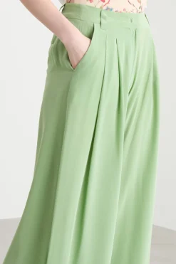 Pantalone fluido in crepe de chine - Verde