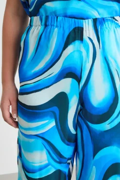 Pantalone fluido in georgette - Azzurro
