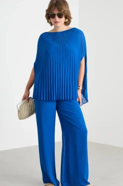 Pantalone fluido in georgette - Blu