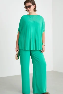 Pantalone fluido in georgette - Verde
