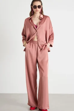 Pantalone fluido in raso - Rosa