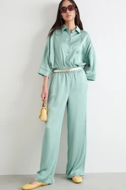 Pantalone fluido in raso - Verde