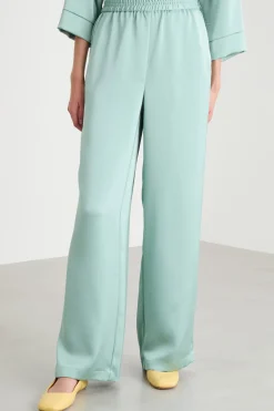 Pantalone fluido in raso - Verde