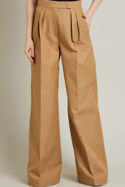 Pantalone gamba larga in cotone - Cammello
