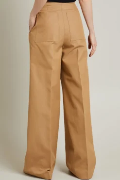 Pantalone gamba larga in cotone - Cammello