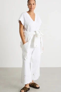 Pantalone in bull con ricami - Bianco