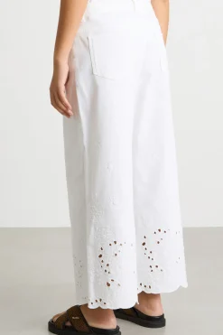 Pantalone in bull con ricami - Bianco