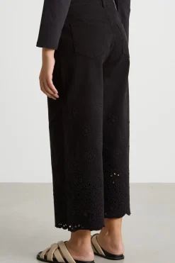 Pantalone in bull con ricami - Nero