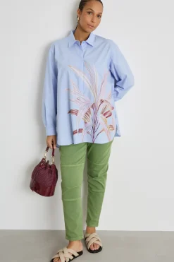 Pantalone in bull con tagli impunturati - Verde