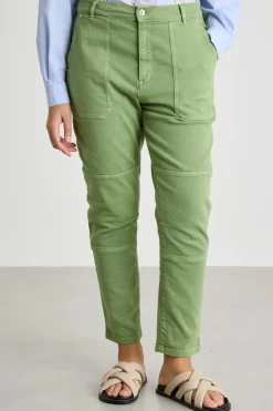Pantalone in bull con tagli impunturati - Verde
