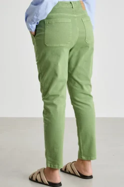 Pantalone in bull con tagli impunturati - Verde