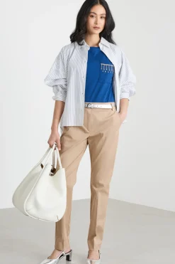 Pantalone in cotone stretch - Cammello