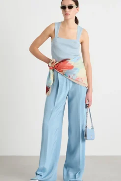 Pantalone in crepe de chine - Azzurro