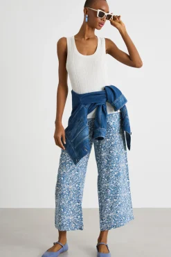 Pantalone in crepe de chine - Azzurro Bianco