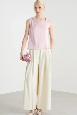 Pantalone in crepe fluido con pieghe - Avorio