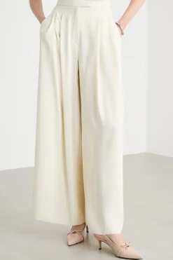 Pantalone in crepe fluido con pieghe - Avorio