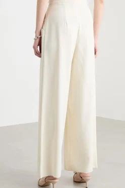 Pantalone in crepe fluido con pieghe - Avorio