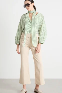 Pantalone in gabardina con baschina in vita - Beige