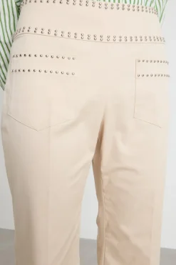Pantalone in gabardina con baschina in vita - Beige