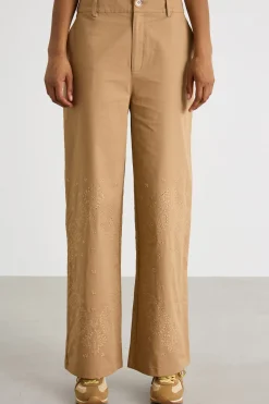 Pantalone in gabardina ricamata - Cammello