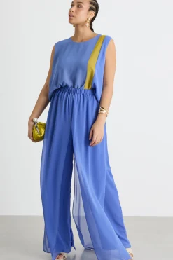 Pantalone in georgette - Azzurro