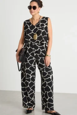 Pantalone in georgette stampata - Nero Bianco