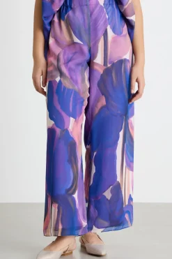 Pantalone in georgette stampata - Viola