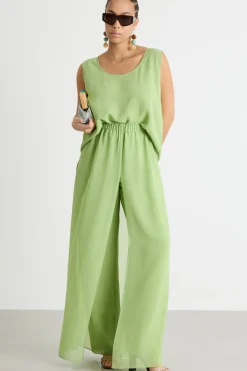 Pantalone in georgette - Verde