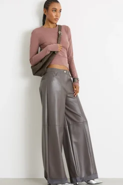 Pantalone in jersey spalmato - Marrone